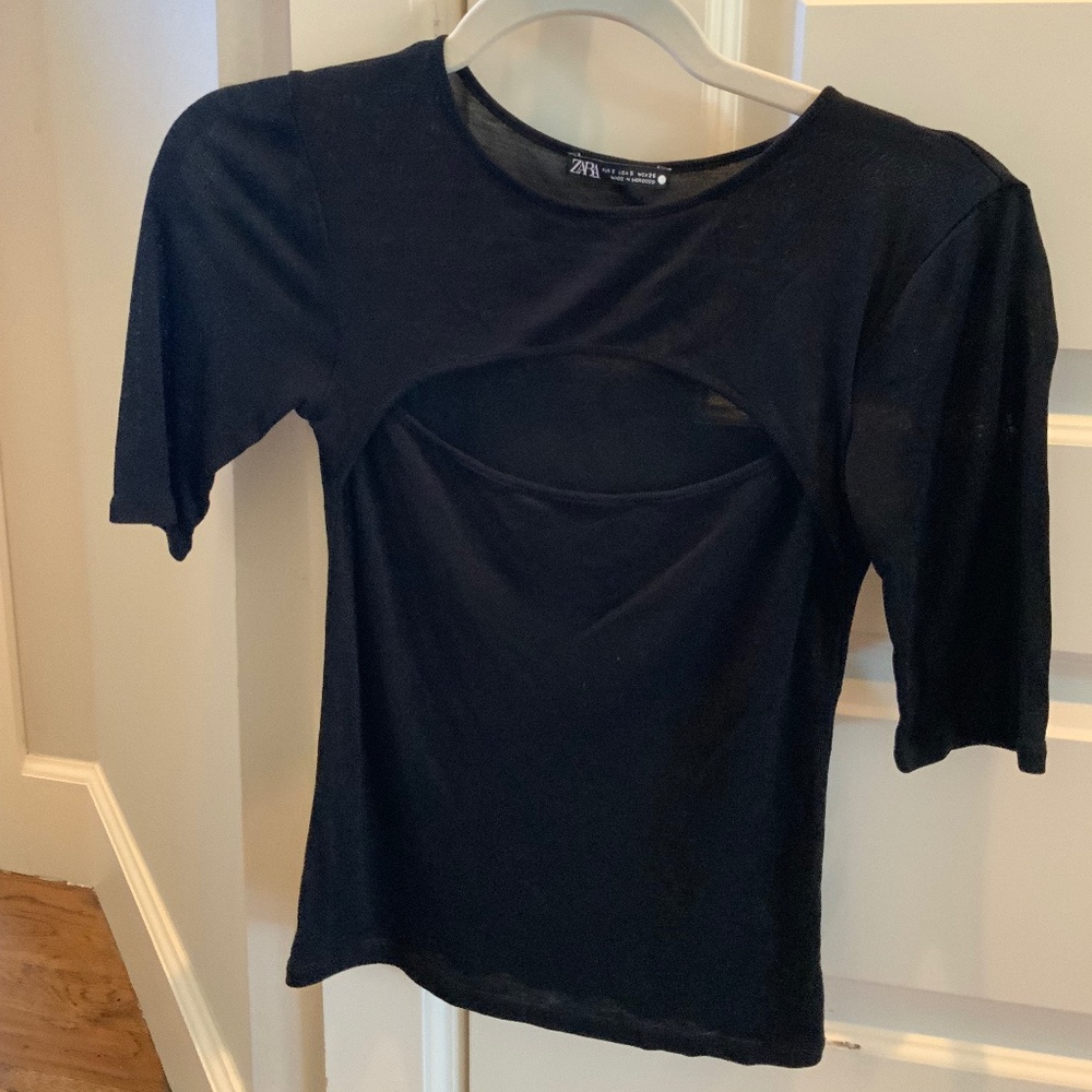 Black Zara open chest crop top